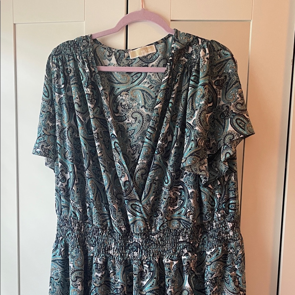 Paisley Print Dress with V-Neck